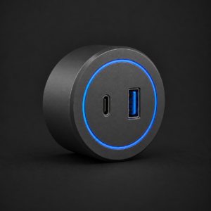 MR-PLUG USB A+C модул за релсова система – черен, със син LED пръстен